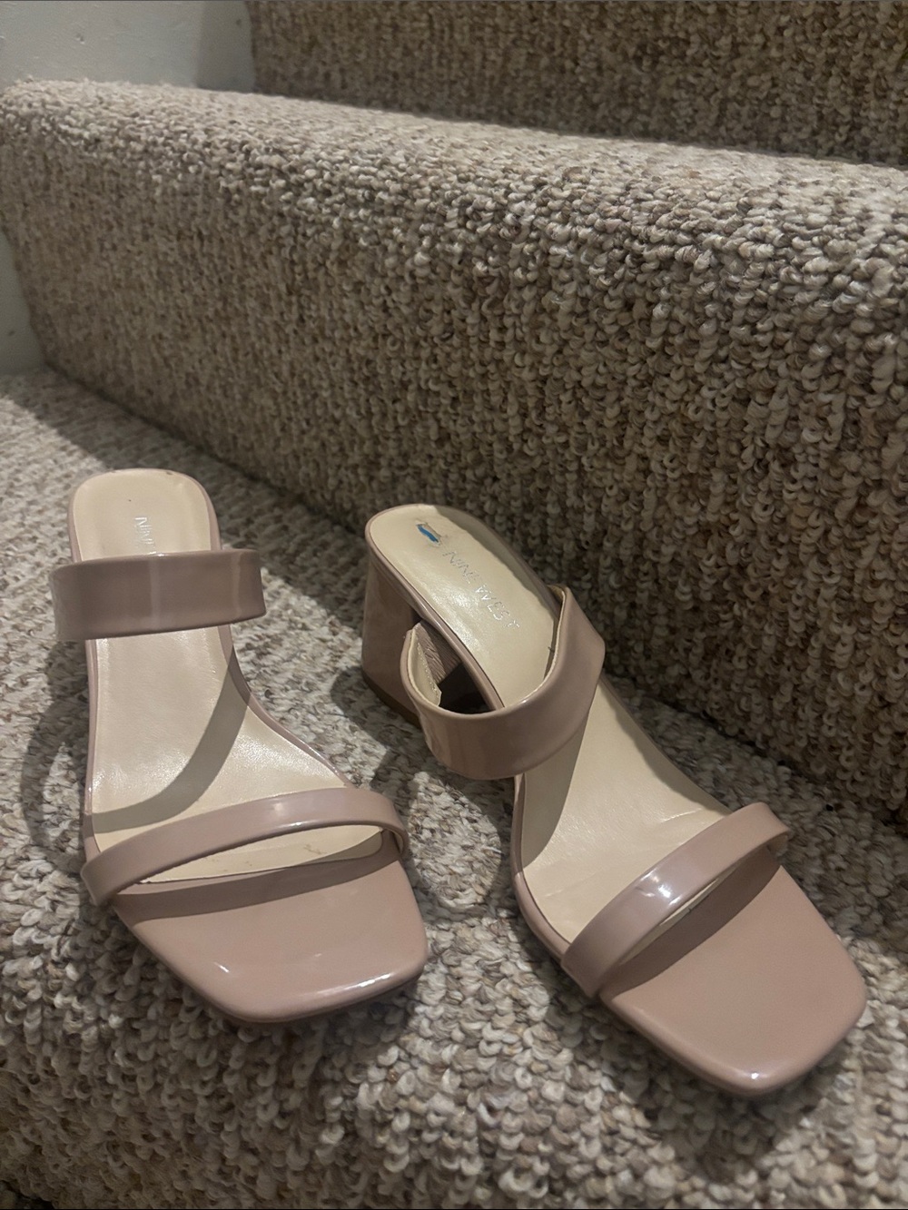 Nine West Blush Nude Double-Strap Block Heel Sandals